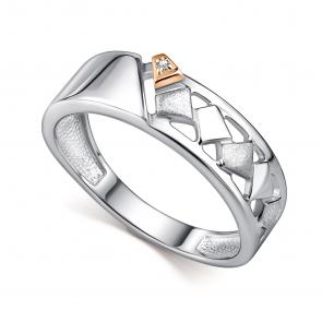 Серебряное кольцо АЛЬКОР с золотой накладкой и бриллиантом 01-4337/000Б-00 фото