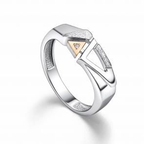 Серебряное кольцо АЛЬКОР с золотой накладкой и бриллиантом 01-4338/000Б-00 фото