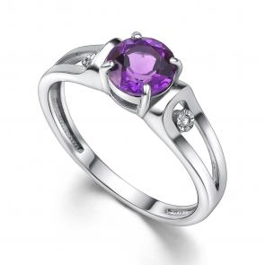 Серебряное кольцо АЛЬКОР с аметистом и бриллиантом 01-4342/БРАМ-00 фото