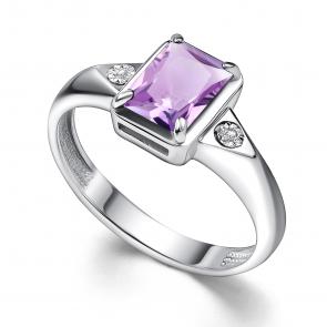 Серебряное кольцо АЛЬКОР с фианитом и аметистом 01-4344/БРАМ-00 фото