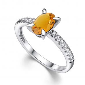 Серебряное кольцо АЛЬКОР с фианитом и цитрином 01-4357/00ЦТ-00 фото