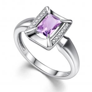 Серебряное кольцо АЛЬКОР с фианитом и аметистом 01-4358/00АМ-00 фото