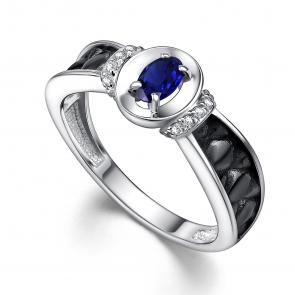 Серебряное кольцо АЛЬКОР с фианитом и гидротермальным сапфиром 01-4362/0ГТС-17 фото