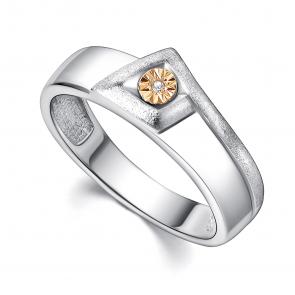 Серебряное кольцо АЛЬКОР с золотой накладкой и бриллиантом 01-4392/000Б-00 фото