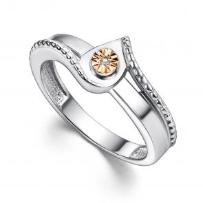 Серебряное кольцо АЛЬКОР с золотой накладкой и бриллиантом 01-4394/000Б-00 фото
