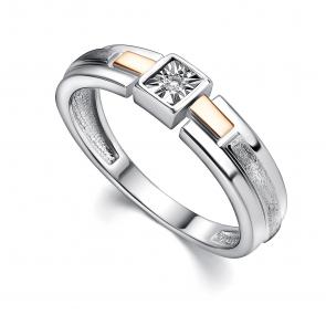 Серебряное кольцо АЛЬКОР с золотой накладкой и бриллиантом 01-4403/000Б-00 фото
