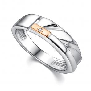 Серебряное кольцо АЛЬКОР с золотой накладкой и бриллиантом 01-4404/000Б-00 фото