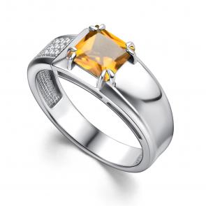 Серебряное кольцо АЛЬКОР с фианитом и цитрином 01-4419/00ЦТ-00 фото