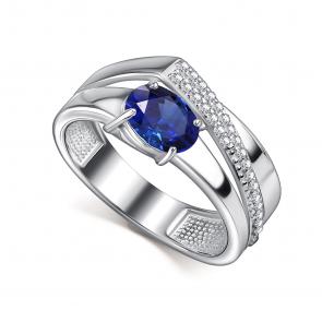 Серебряное кольцо АЛЬКОР с фианитом и гидротермальным сапфиром 01-4422/0ГТС-00 фото