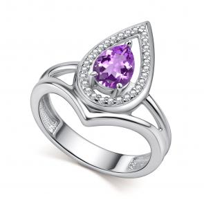 Серебряное кольцо АЛЬКОР с фианитом и аметистом 01-4442/00АМ-00 фото
