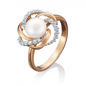 Золотое кольцо Platina с фианитом и жемчугом 01-4458-00-302-1110-23 фото
