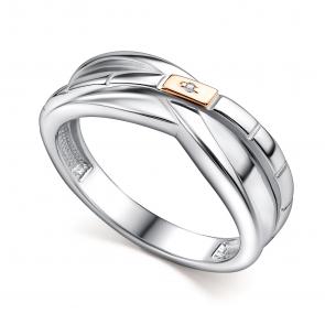 Серебряное кольцо АЛЬКОР с золотой накладкой и бриллиантом 01-4459/000Б-00 фото