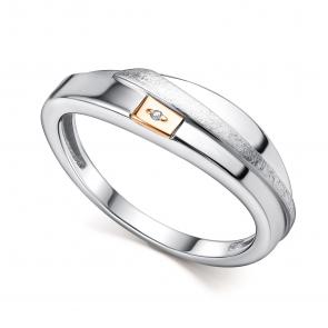 Серебряное кольцо АЛЬКОР с золотой накладкой и бриллиантом 01-4460/000Б-00 фото