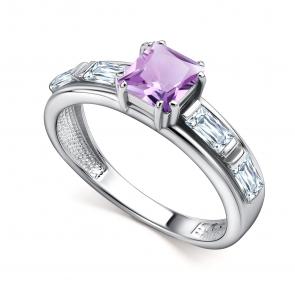 Серебряное кольцо АЛЬКОР с фианитом и аметистом 01-4464/00АМ-00 фото