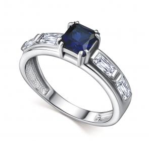 Серебряное кольцо АЛЬКОР с фианитом и гидротермальным сапфиром 01-4464/0ГТС-00 фото