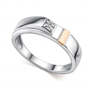 Серебряное кольцо АЛЬКОР с золотой накладкой и бриллиантом 01-4498/000Б-00 фото