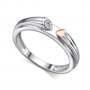 Серебряное кольцо АЛЬКОР с золотой накладкой и бриллиантом 01-4499/000Б-00 фото