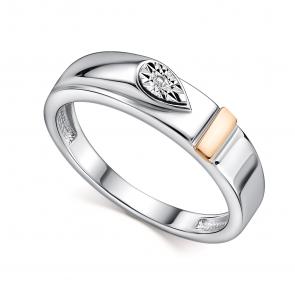 Серебряное кольцо АЛЬКОР с золотой накладкой и бриллиантом 01-4500/000Б-00 фото