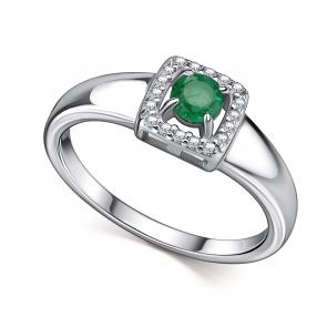 Серебряное кольцо АЛЬКОР с фианитом и изумрудом 01-4561/000И-00 фото