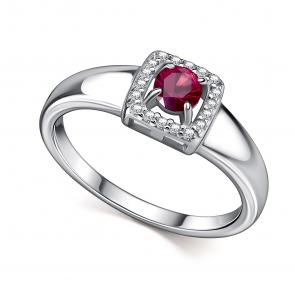 Серебряное кольцо АЛЬКОР с фианитом и рубином 01-4561/000Р-00 фото