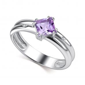Серебряное кольцо АЛЬКОР с аметистом и бриллиантом 01-4680/БРАМ-00 фото