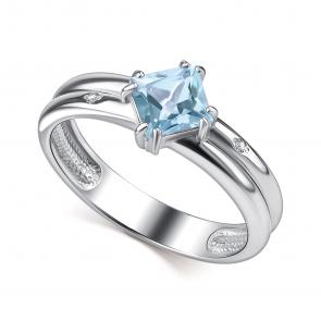 Серебряное кольцо АЛЬКОР с топазом и бриллиантом 01-4680/БРТБ-00 фото
