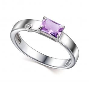 Серебряное кольцо АЛЬКОР с аметистом и бриллиантом 01-4681/БРАМ-00 фото