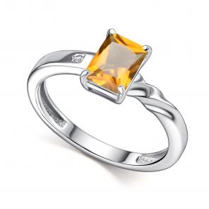 Серебряное кольцо АЛЬКОР с бриллиантом и цитрином 01-4683/БРЦТ-00 фото