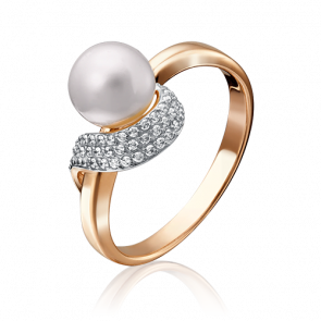 Золотое кольцо Platina с фианитом и жемчугом 01-4692-00-302-1110-32 фото