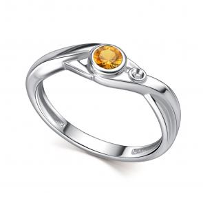 Серебряное кольцо АЛЬКОР с бриллиантом и цитрином 01-4697/БРЦТ-00 фото