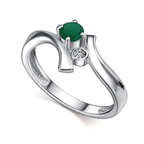 Серебряное кольцо АЛЬКОР с бриллиантом и агатом 01-4698/БРАГ-00 фото