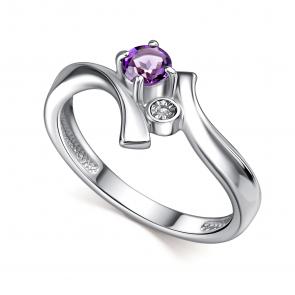 Серебряное кольцо АЛЬКОР с аметистом и бриллиантом 01-4698/БРАМ-00 фото