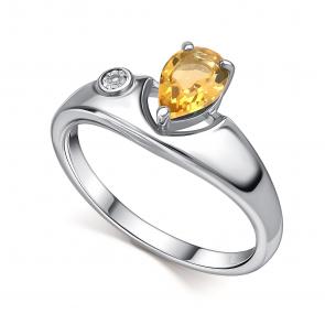 Серебряное кольцо АЛЬКОР с бриллиантом и цитрином 01-4699/БРЦТ-00 фото