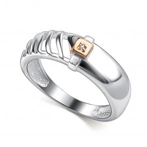 Серебряное кольцо АЛЬКОР с золотой накладкой и бриллиантом 01-4706/000Б-00 фото