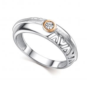 Серебряное кольцо АЛЬКОР с золотой накладкой и бриллиантом 01-4707/000Б-00 фото