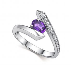 Серебряное кольцо АЛЬКОР с фианитом и аметистом 01-4723/00АМ-00 фото