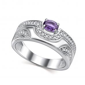 Серебряное кольцо АЛЬКОР с фианитом и аметистом 01-4726/00АМ-00 фото