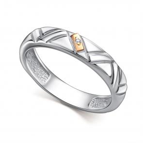 Серебряное кольцо АЛЬКОР с золотой накладкой и бриллиантом 01-4826/000Б-00 фото