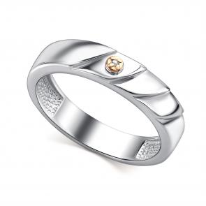 Серебряное кольцо АЛЬКОР с золотой накладкой и бриллиантом 01-4828/000Б-00 фото