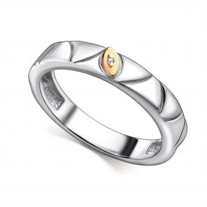 Серебряное кольцо АЛЬКОР с золотой накладкой и бриллиантом 01-4830/000Б-00 фото