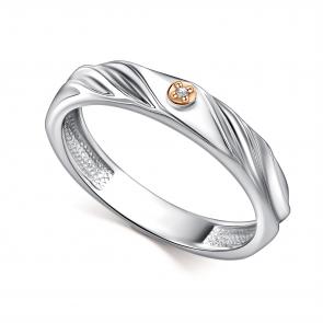 Серебряное кольцо АЛЬКОР с золотой накладкой и бриллиантом 01-4832/000Б-00 фото