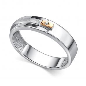 Серебряное кольцо АЛЬКОР с золотой накладкой и бриллиантом 01-4835/000Б-00 фото