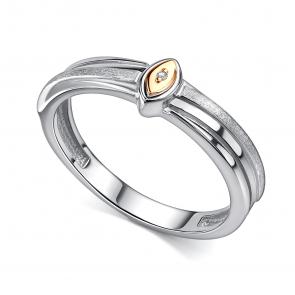 Серебряное кольцо АЛЬКОР с золотой накладкой и бриллиантом 01-4836/000Б-00 фото