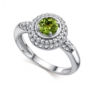 Серебряное кольцо АЛЬКОР с фианитом и хризолитом 01-4847/00ХР-00 фото