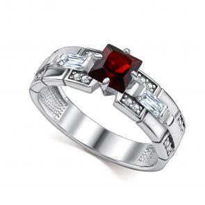 Серебряное кольцо АЛЬКОР с фианитом и гранатом 01-4848/00ГР-00 фото