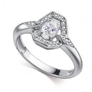 Серебряное кольцо АЛЬКОР с фианитом и горным хрусталём 01-4849/00ГХ-00 фото