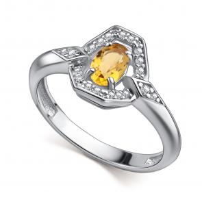 Серебряное кольцо АЛЬКОР с фианитом и цитрином 01-4849/00ЦТ-00 фото
