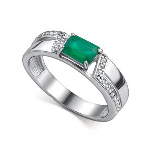 Серебряное кольцо АЛЬКОР с фианитом и агатом 01-4850/00АГ-00 фото