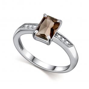 Серебряное кольцо АЛЬКОР с фианитом и раухтопазом 01-4851/00РТ-00 фото