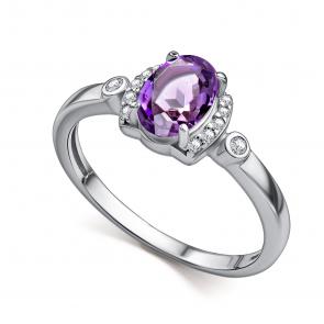 Серебряное кольцо АЛЬКОР с фианитом и аметистом 01-4852/00АМ-00 фото